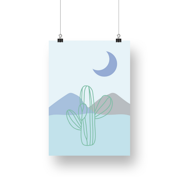 Cactus & Moon Satin Posters