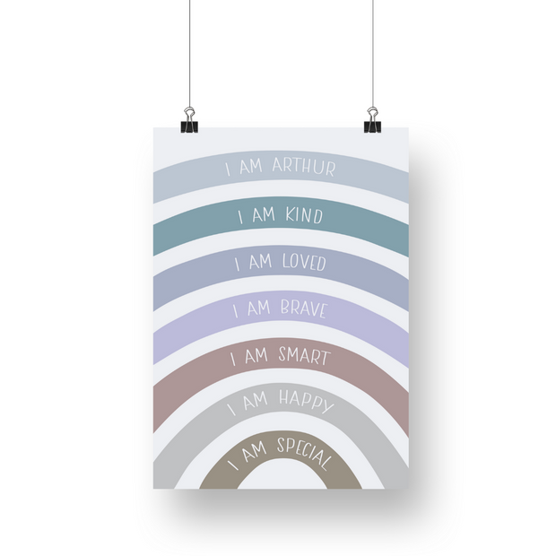 I Am Name Personalized Rainbow Satin Posters