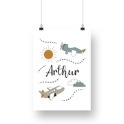 Plane Name & Birth Satin Posters