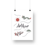 Plane Name & Birth Satin Posters