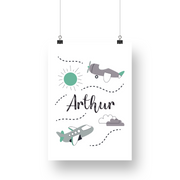 Plane Name & Birth Satin Posters