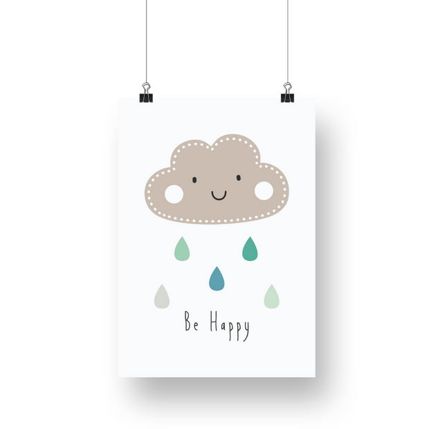 Be Happy Rain Cloud Satin Posters