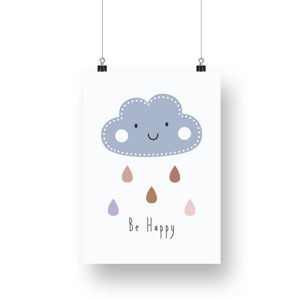 Be Happy Rain Cloud Satin Posters