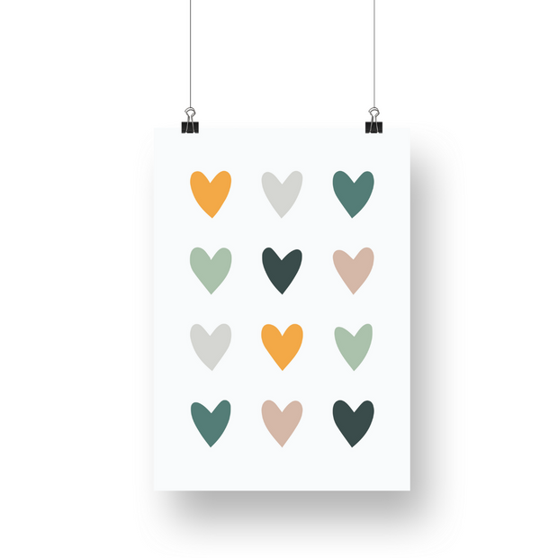 Colorful Hearts Satin Posters