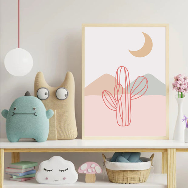 Cactus & Moon Satin Posters