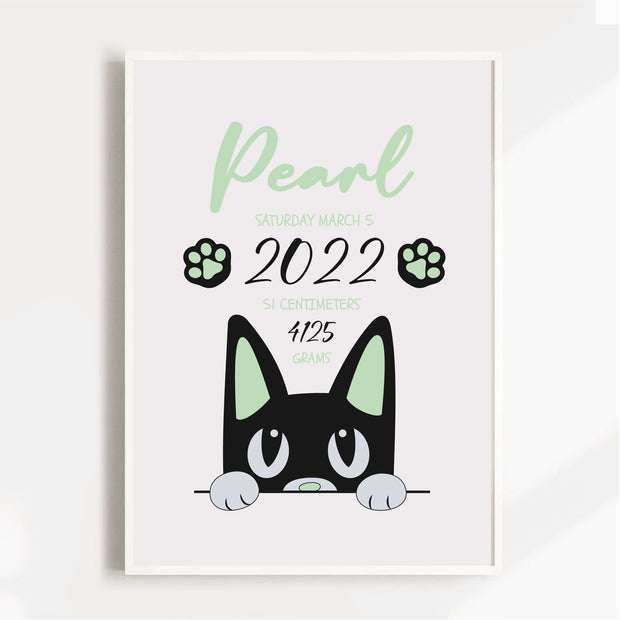 Name & Birth Cat Satin Posters