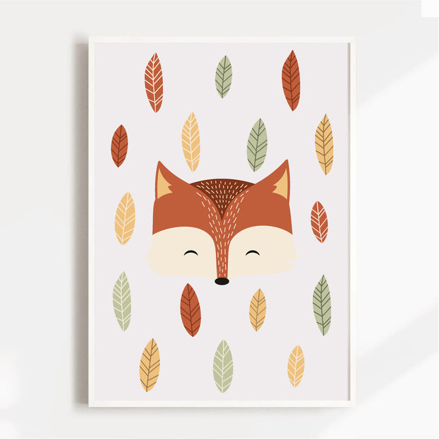 Fox and Leaves Satin Posters