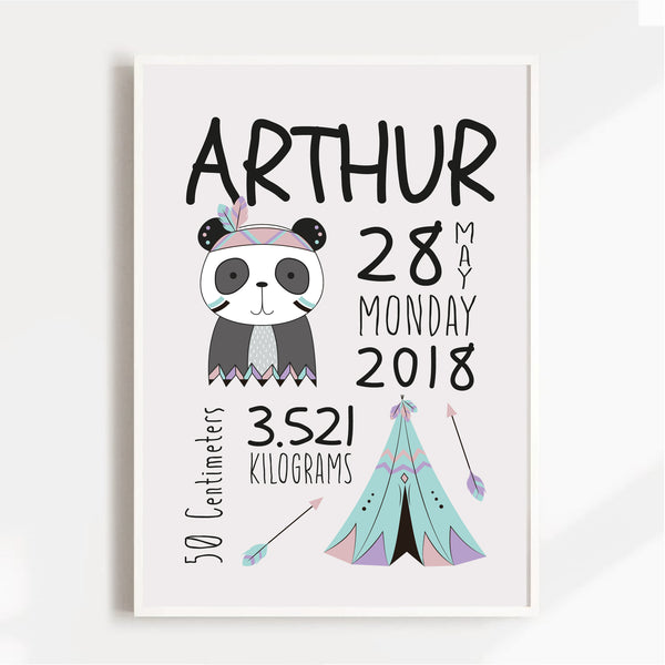 Panda Name & Birth Satin Posters