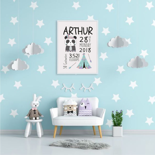 Panda Name & Birth Satin Posters